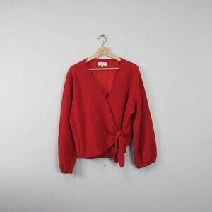 Madewell Texture & Thread Crepe Wrap Top Women XXL Red Blouse Classy Preppy 364